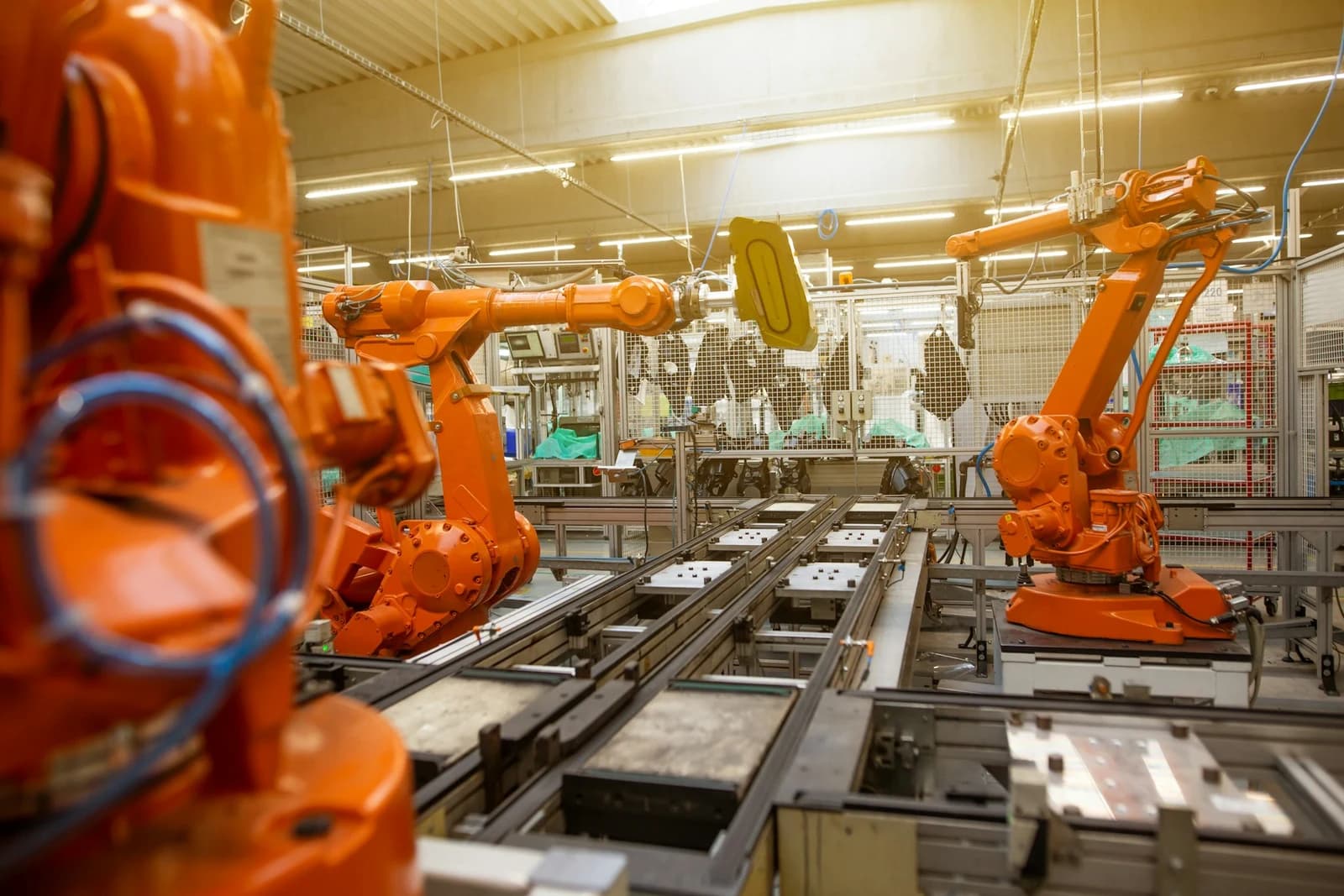 Real shots of automated production lines and industrial robots