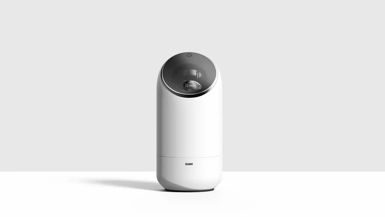 白い円筒形の小型家電デザイン
