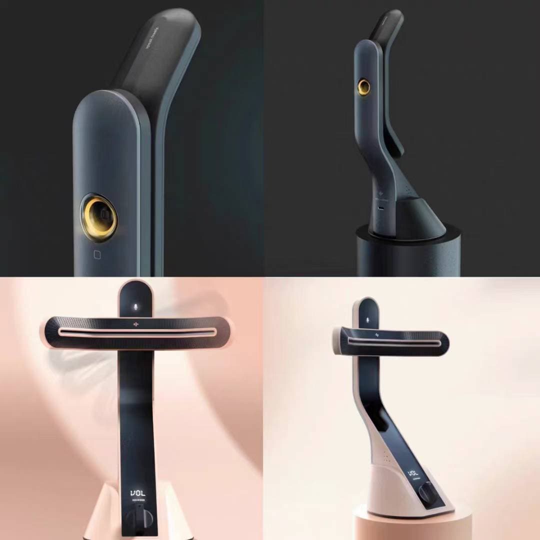 Multiple views of a desktop smart terminal with gold details